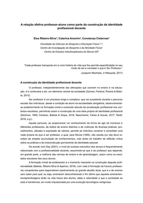 Pdf A Relação Afetiva Professor Aluno Como Parte Da Construção Da Identidade Profissional Docente