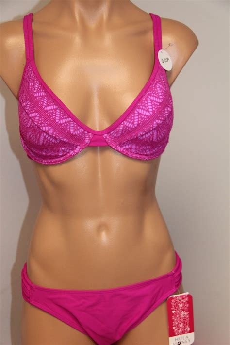 Nwt Hula Honey Swimsuit Bikini Piece Set Sz L D Cup Pink Crochet Ebay