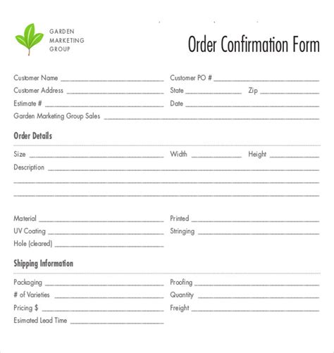 order confirmation templates word docs