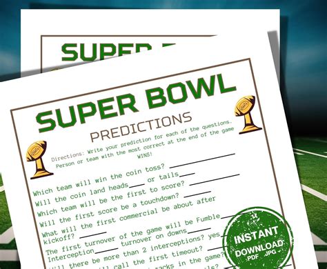 Super Bowl Predictions Printable Football Watch Party Games Etsy In