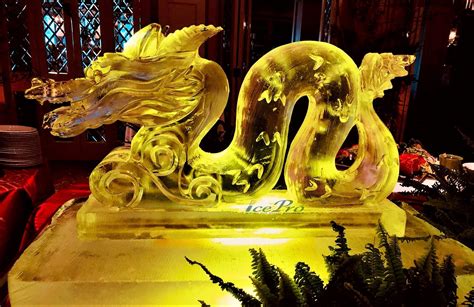 Japanese Dragon Ice Sculpture Created From A Full Block Of Ice For A