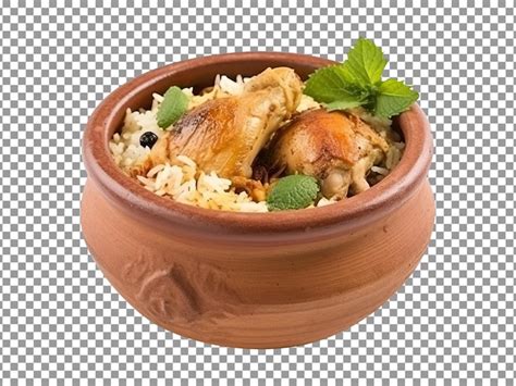 Premium PSD Tasty Chicken Biryani In Clay Pot With Transparent Background