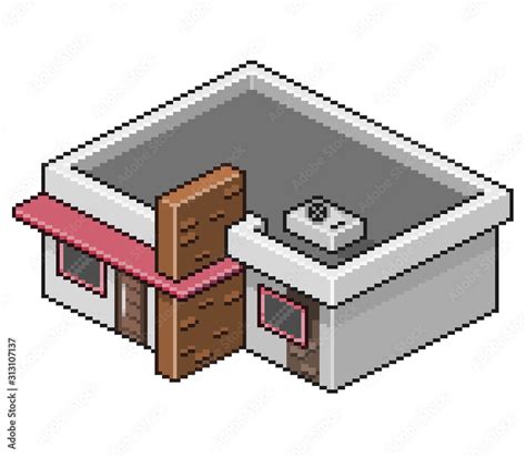 Pixel Art Isometric Modern House 8 Bit 16 Bit Stock Illustration