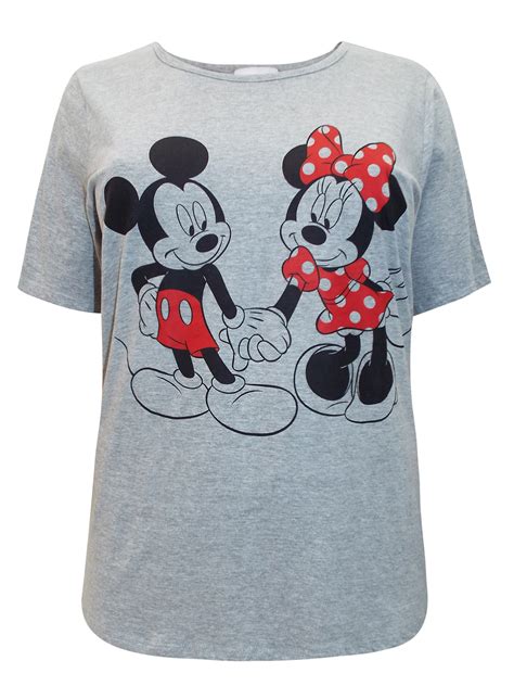 Disney Disney GREY Pure Cotton Mickey Minnie Mouse Print T Shirt