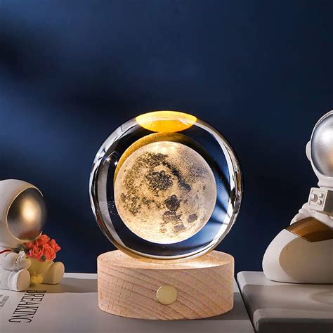 Surakey Sistema Solar 3D Bola De Cristal Luz Nocturna Base De Madera