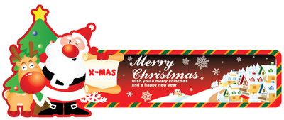 Santa Holding Card Comic Style Christmas Banner Vector for Free ...