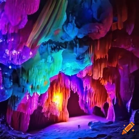 Illuminated Crystal Cavern With Colorful Shards On Craiyon