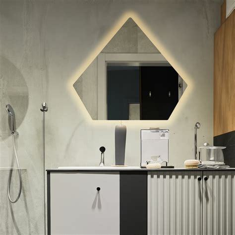 Stylish LED Bathroom Mirror, Diamond Shaped Wall Decor, Large Lighted ...