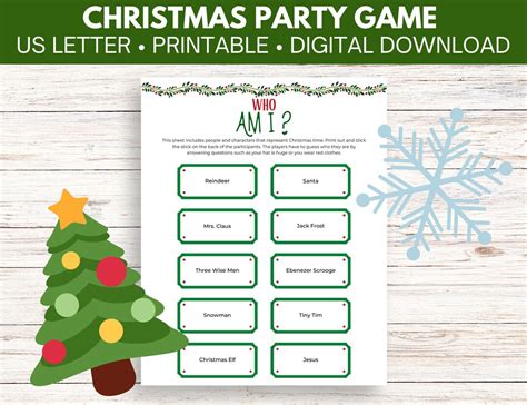 Christmas Who Am I Christmas Party Game Printable Digital Download Etsy