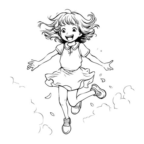 Une Petite Fille Mignonne Et Heureuse Sautant En L Air Illustration