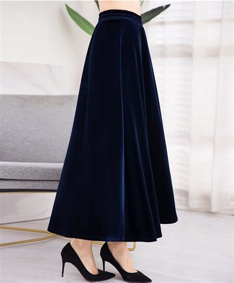 Women Velvet Skirt Maxi Skirt Vintage Skirt A Line Elastic Waist