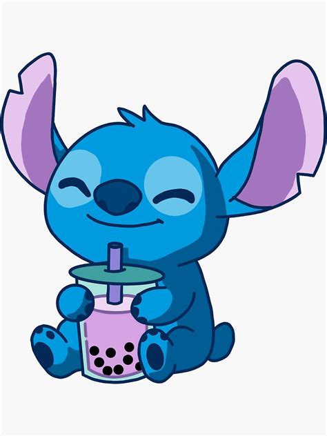 Stitch Holding Bubble Tea Sticker For Sale By Shistickers Redbubble