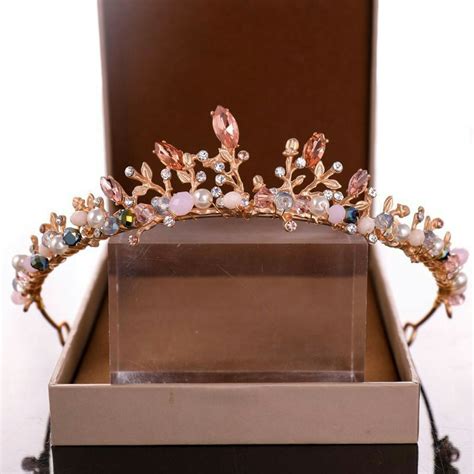 Jual Mahkota Rosegold Permata Fashion Korea Mahkota Pink Wedding Crown