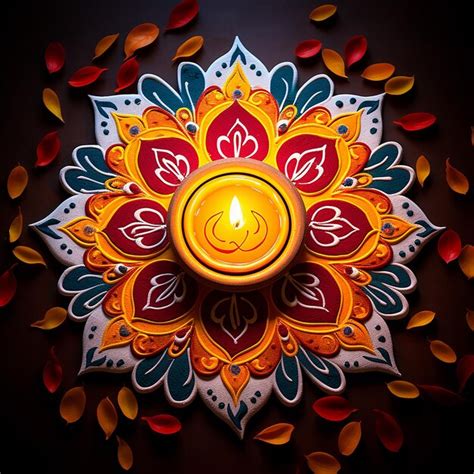 Premium Photo | 3d rendered diwali diya rangoli image