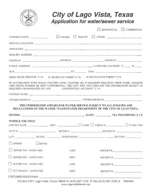 Fillable Online City Of Lago Vista Texas Application For Water Sewer