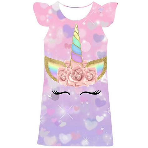 Vestido De Unicornio Para Niñas Faldas Informales De Dibujos Animados De Verano Para Niñas