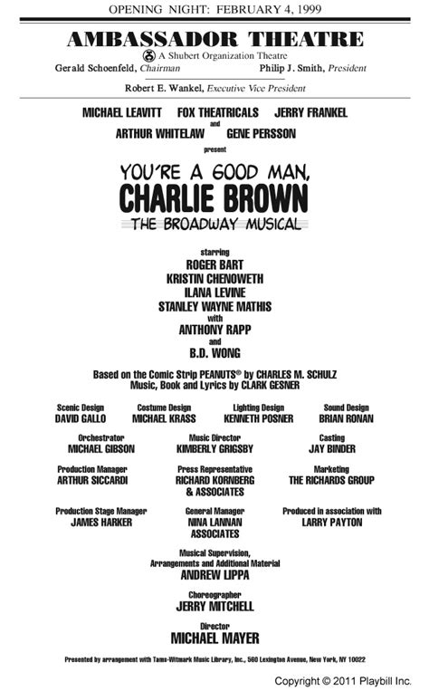 You Re A Good Man Charlie Brown Broadway Ambassador Theatre 1999 Playbill