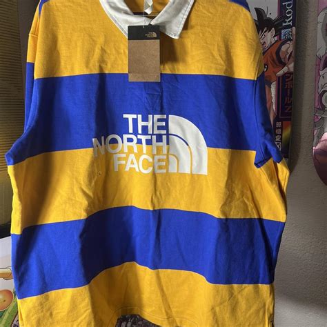 The North Face Rugby Shirt 🏉 Yellow And Blue Striped Depop