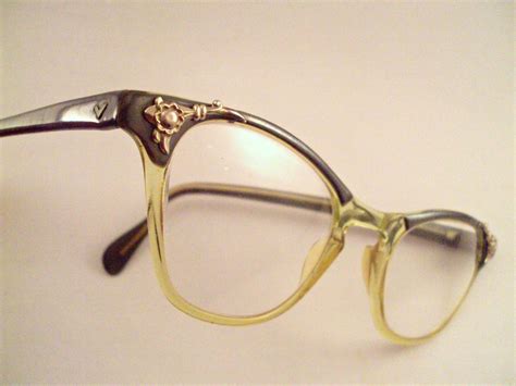 Vintage Cat Eyeglasses Two Tone Browline Flower Cat Eye Etsy