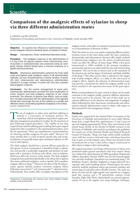 PDF Comparison Of The Analgesic Effects Of Xylazine In Sheep Via