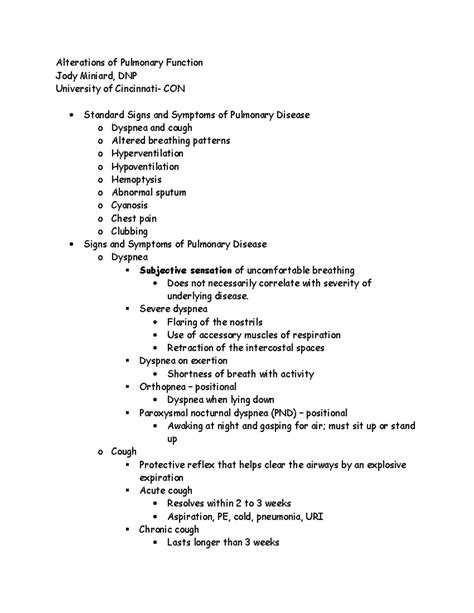 Pulmonary Alterations Alterations Of Pulmonary Function Jody Miniard