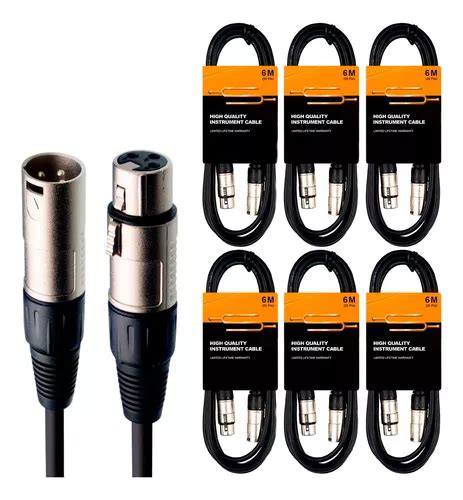 Pack X6 Cable Xlr Cannon Microfono Profesional 6 Metros