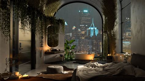 Cityscape Serenade A Night In A Cozy New York Apartment Background