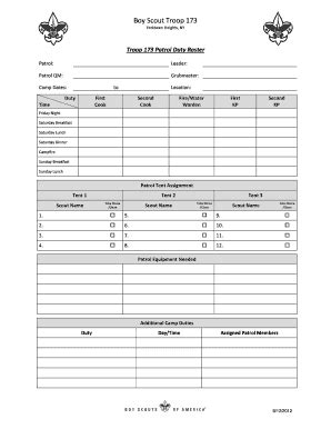 Duty Roster Format Complete With Ease Airslate Signnow