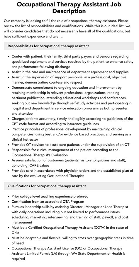 Occupational Therapy Assistant Job Description Velvet Jobs