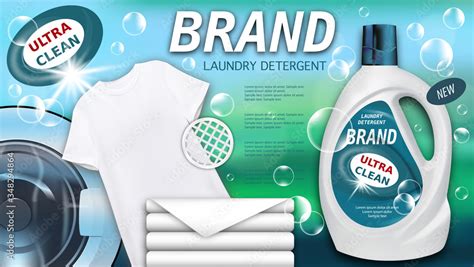 Laundry Detergent In Plastic Container Clean Towels And White T Shirt