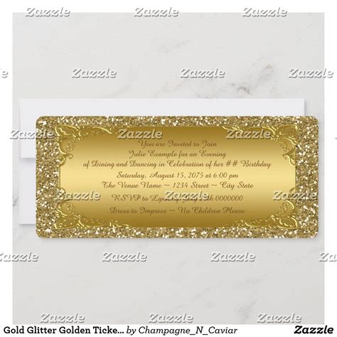 Gold Glitter Golden Ticket Party Invitation Zazzle Ticket Party