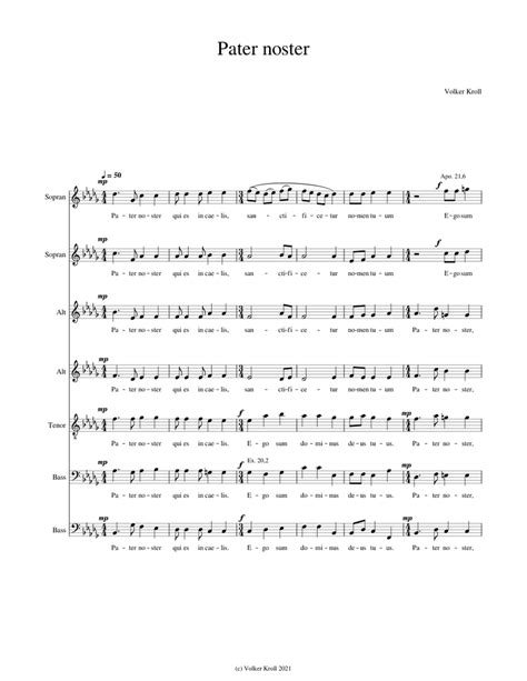 Pater Noster Sheet Music For Soprano Alto Tenor Bass Voice Satb