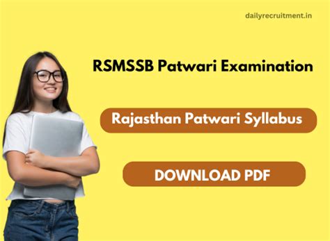 Patwari Syllabus Rajasthan Pdf Check Rsmssb Patwari Exam Pattern