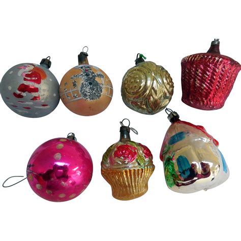 Early Glass Hand Painted Christmas Tree Ornaments From Snatreasures