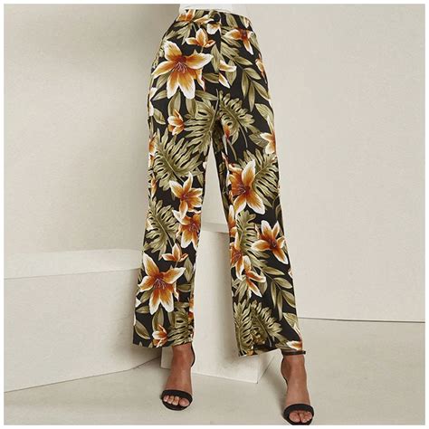 Floral Print Wide Leg Pants High Rise Capris Tropical Leaf Sexy Casual