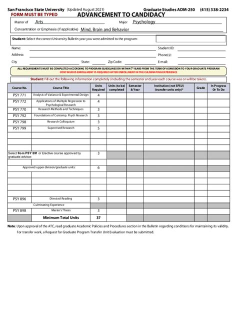 Fillable Online Grad Sfsu Note Once You Start The Routing Process For