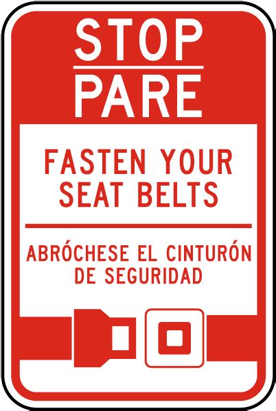 Bilingual Stop Fasten Your Seat Belts Sign Get Off Now