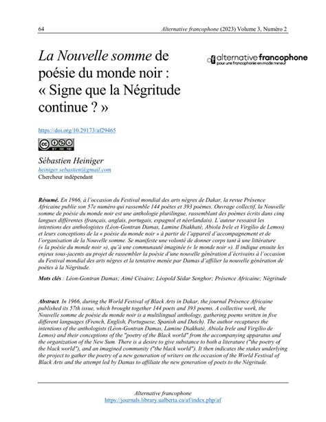 Pdf Nouvelle Somme De Po Sie Du Monde Noir Signe Que La N Gritude