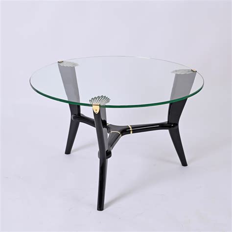 Gio Ponti Art Deco Ebonized Wood And Glass Round Italian Coffee Table 1940s For Sale At 1stdibs