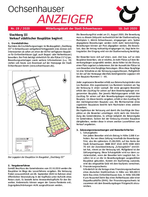 Ausf Llbar Online Mitteilungsblatt Der Stadt Ochsenhausen Fax Email