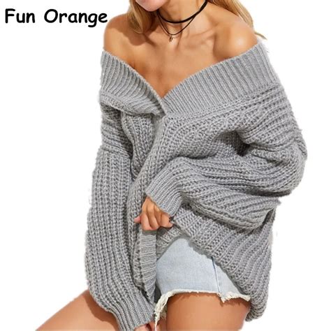 Fun Orange Winter Warm V Neck Knitted Sweater Jumper Women Thick Long