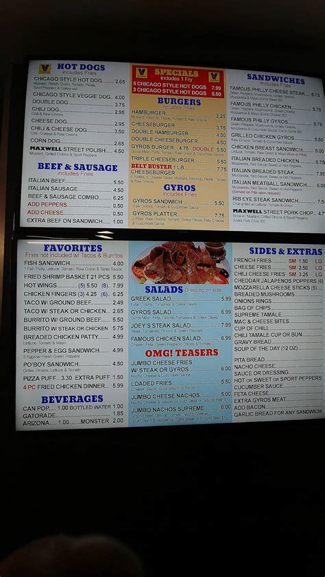 Menu At Joeys Red Hots Restaurant Orland Park