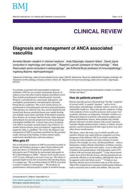 (PDF) Diagnosis and management of ANCA associated vasculitis