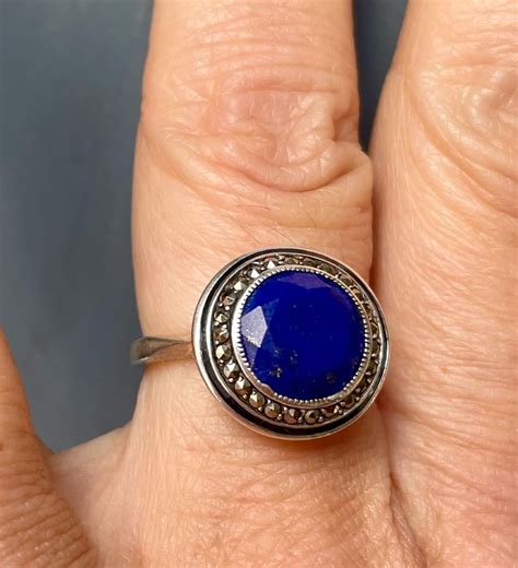 Proantic Bague Argent Lapis Lazuli Email Marcassites