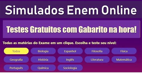 Simulado Enem Gratuito - Simulados Enem 2020 - todas as matérias! Curso Enem Gratuito