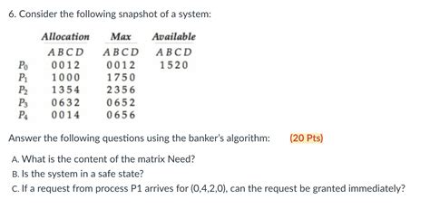 Solved Consider The Following Snapshot Of A System Chegg