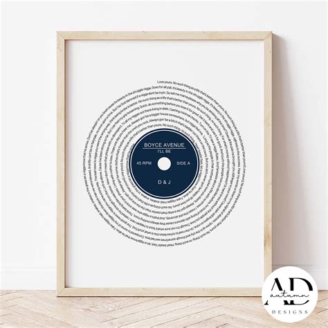 Song Lyrics Record Print | on The Hive NZ | sold by Autumn Designs