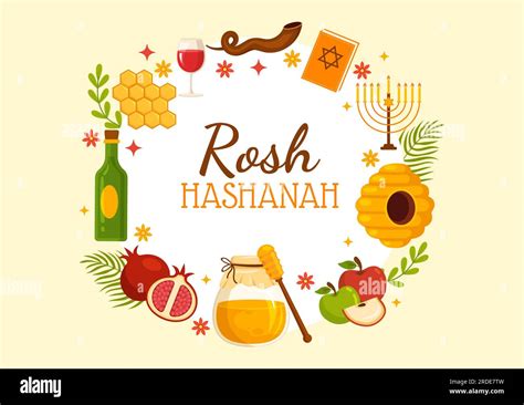 Happy Rosh Hashanah Vector Illustration Of Jewish New Year Holiday With Apple Pomegranate