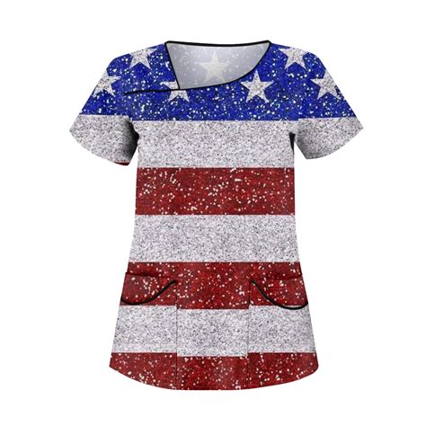 UoCefik 4th Of July Shirts For Women V Neck Patriotic USA Flag Print