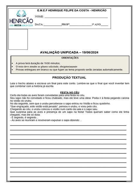 Produção Textual 5° Ano | PDF